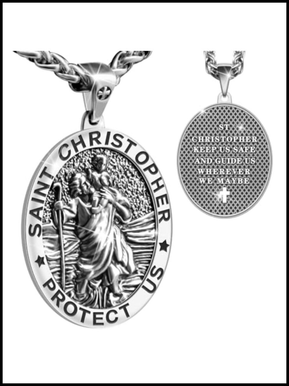 Saint Christopher Necklace Medal Stainless Steel Chain Religious Pendant